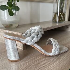 Silver Braided Block Heel Slip-On Shoes